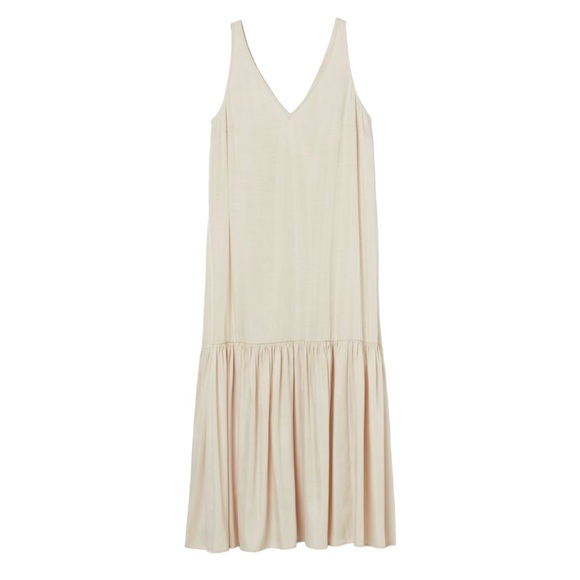 H&M Sleeveless Maxi Length Woven V-Neck Relaxed Loose Fit Dress in Light Beige - Picture 1 of 12